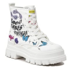 Bottes De Randonnée Buffalo Aspha Rld Laceup Mid 1622141 White/Graffiti